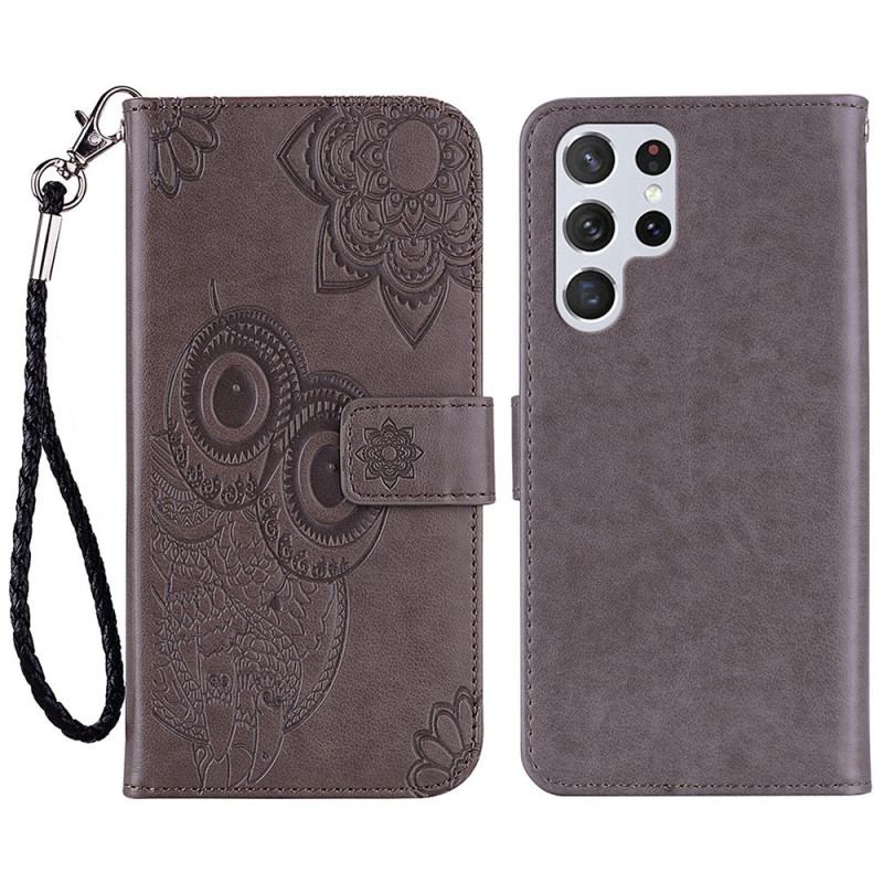 Housse Samsung Galaxy S23 Ultra 5G Hibou Mandala et Lanière