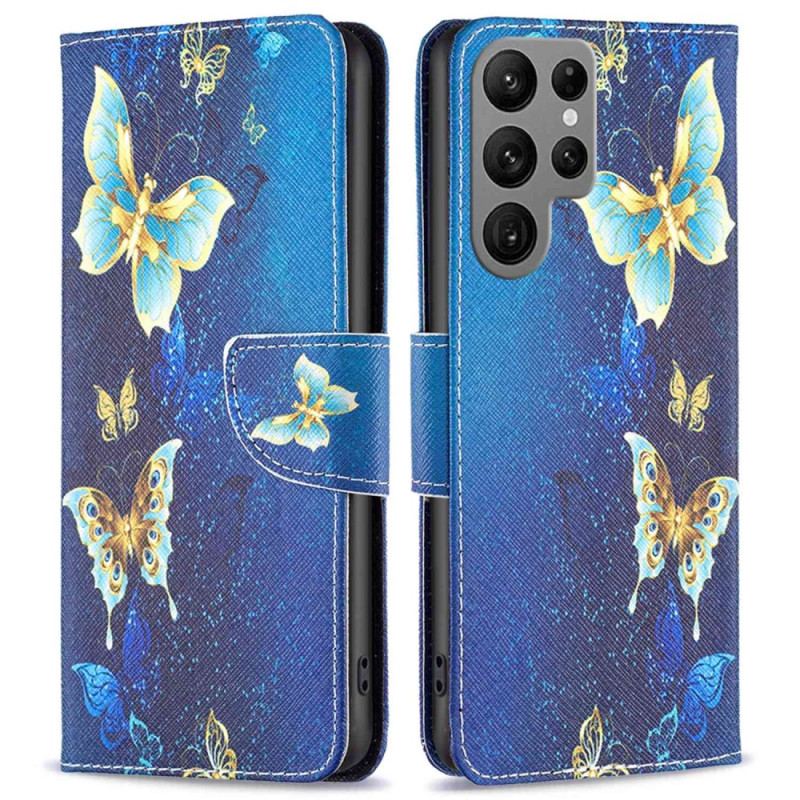 Housse Samsung Galaxy S23 Ultra 5G Papillons Dorés