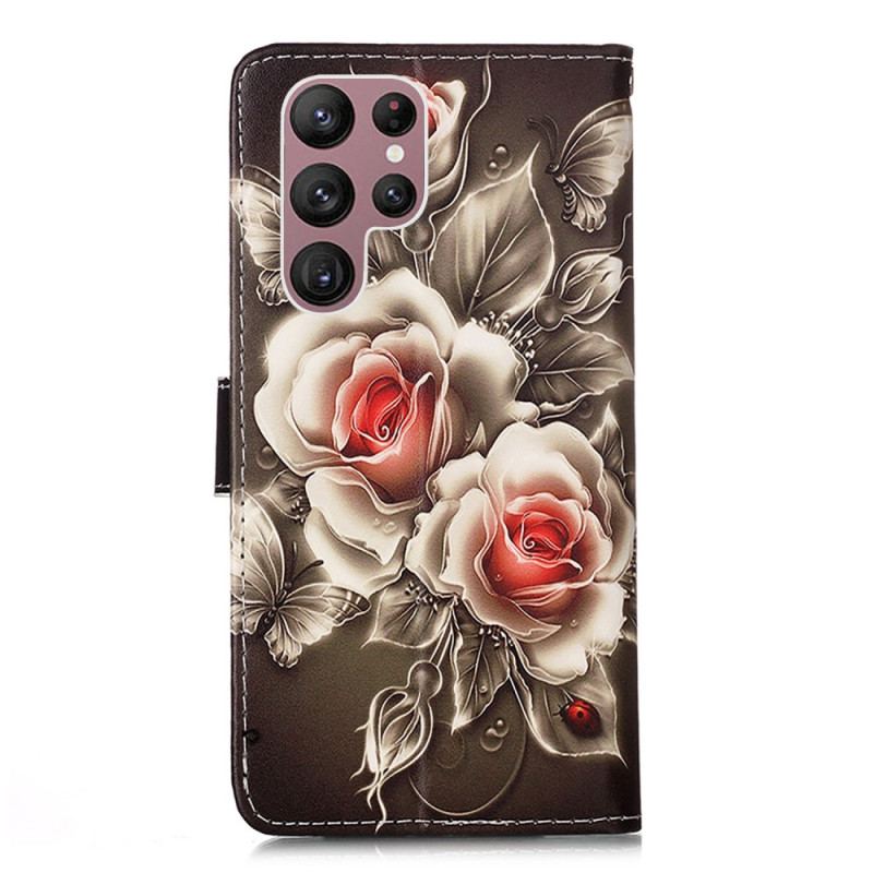 Housse Samsung Galaxy S23 Ultra 5G Roses Dorées