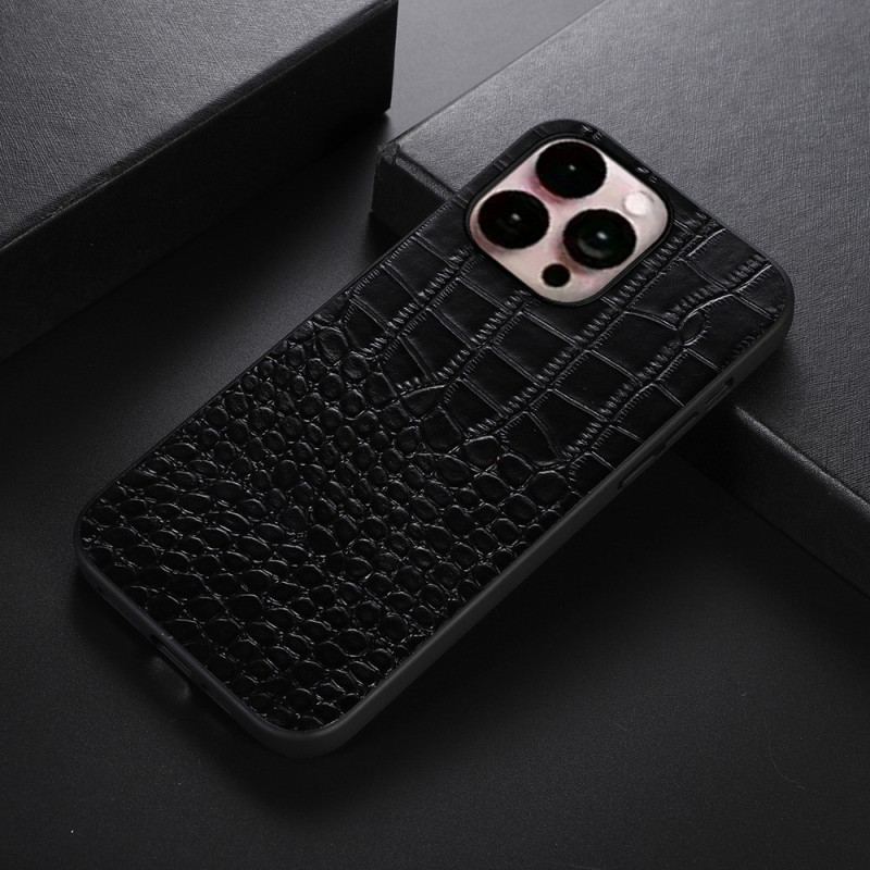 Coque iPhone 14 Pro Max Cuir Véritable Texture Crocodile