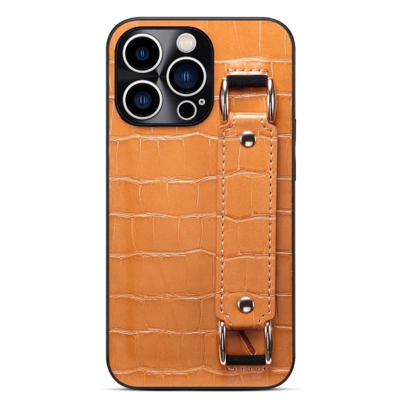 Coque iPhone 14 Pro Max Porte-Carte avec Sangle Support Croco