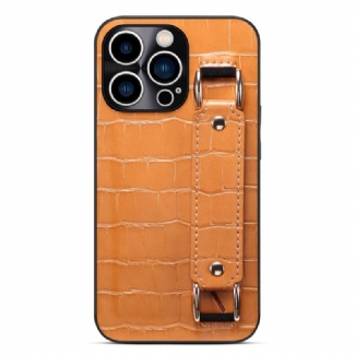 Coque iPhone 14 Pro Max Porte-Carte avec Sangle Support Croco