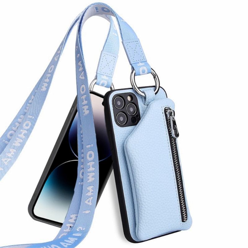 Coque iPhone 14 Pro Max Porte Monnaie et Lanière