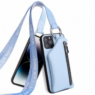 Coque iPhone 14 Pro Max Porte Monnaie et Lanière