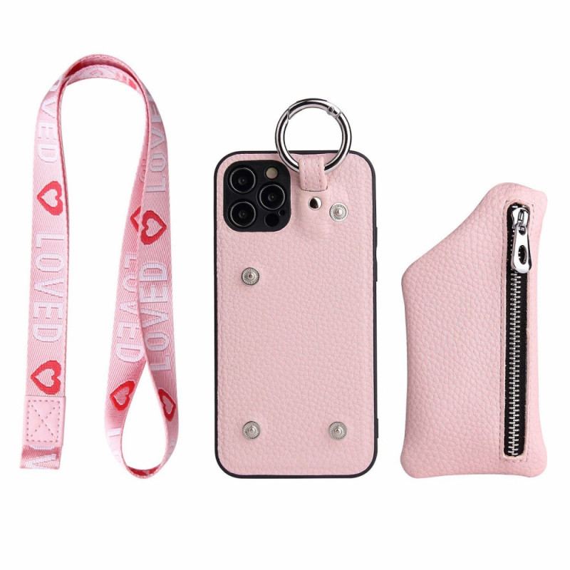 Coque iPhone 14 Pro Max Porte Monnaie et Lanière