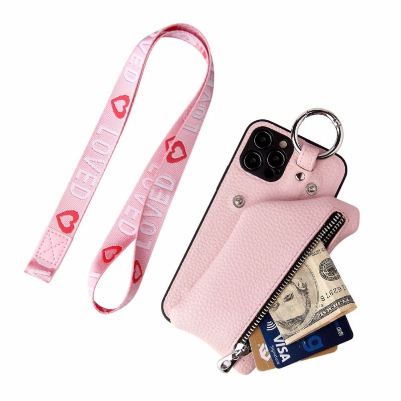 Coque iPhone 14 Pro Max Porte Monnaie et Lanière