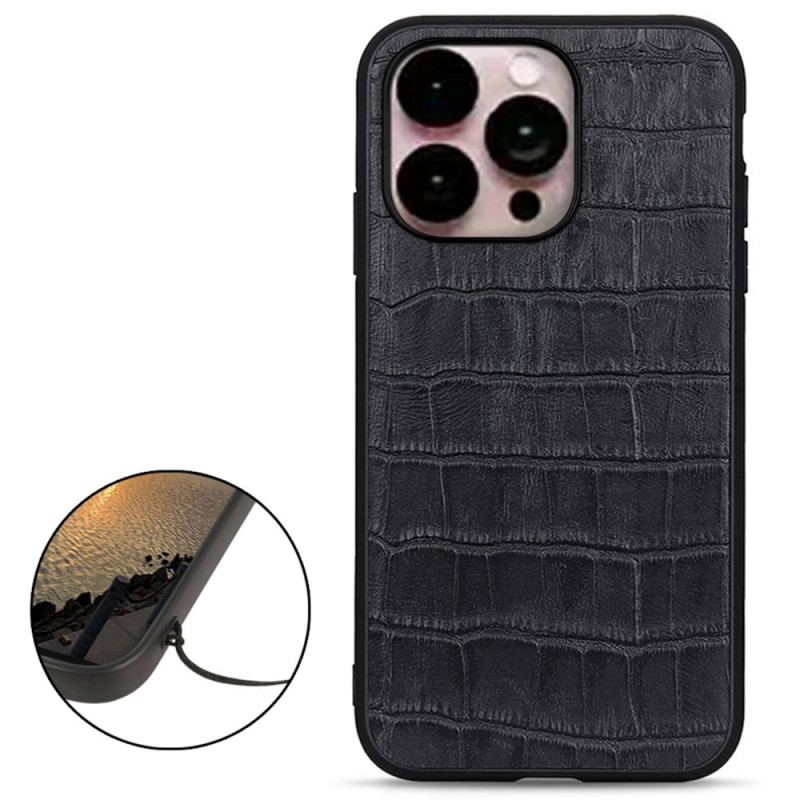 Coque iPhone 14 Pro Max Véritable Cuir Style Crocodile