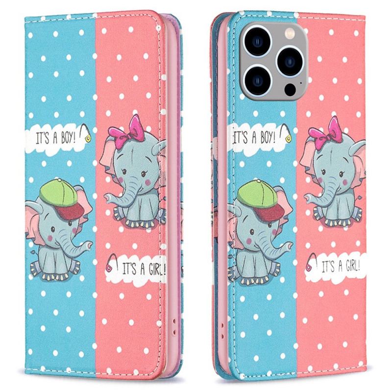 Flip Cover iPhone 14 Pro Max Bébés Éléphants