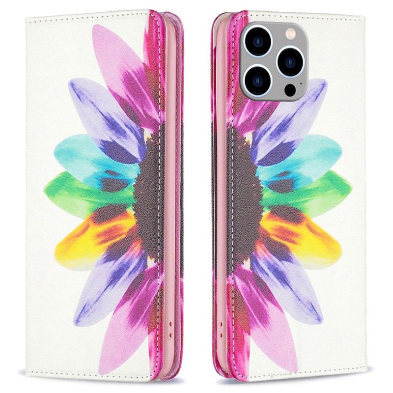 Flip Cover iPhone 14 Pro Max fleur Aquarelle