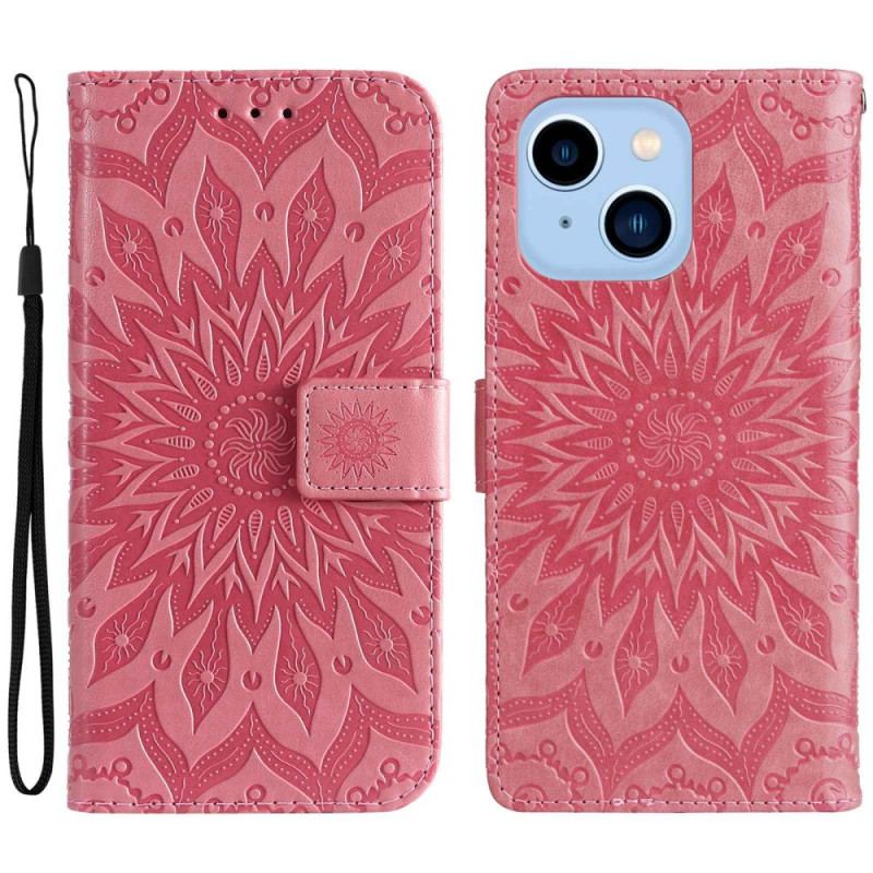 Housse iPhone 14 Pro Max Mandala Soleil avec Lanière