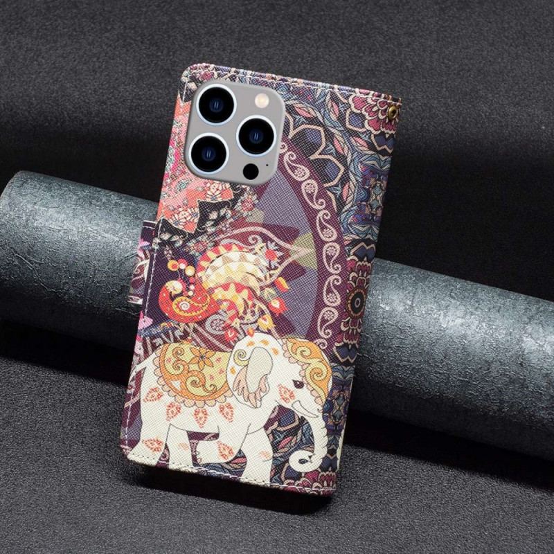 Housse iPhone 14 Pro Max Poche Zippée Éléphant