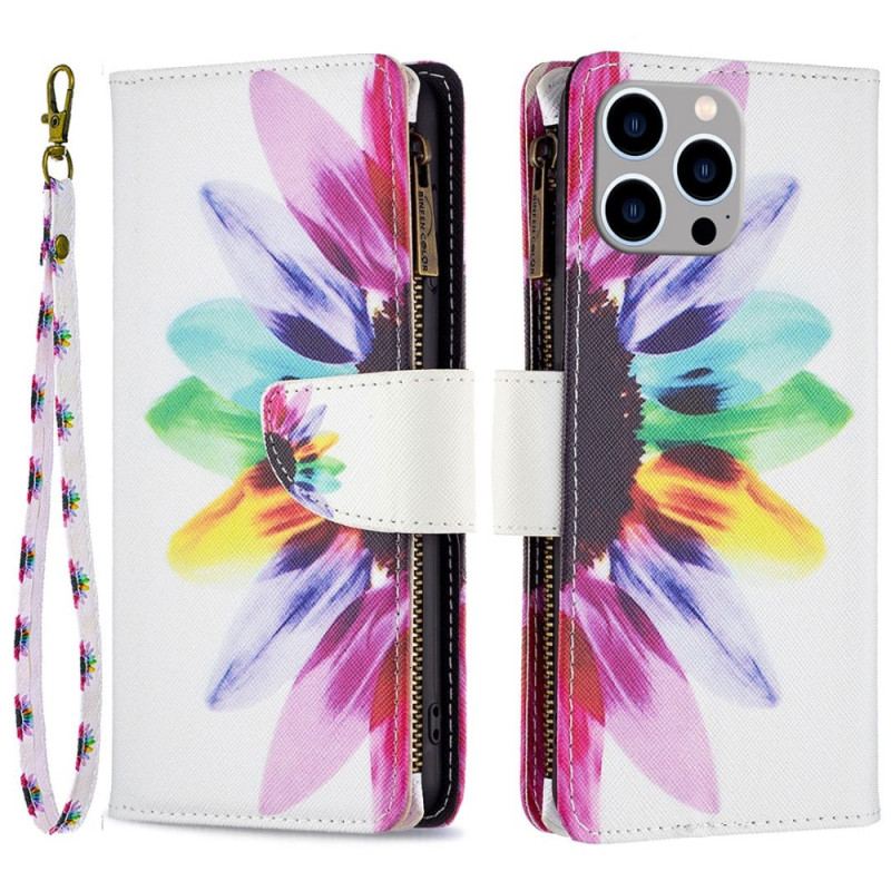 Housse iPhone 14 Pro Max Poche Zippée Fleur