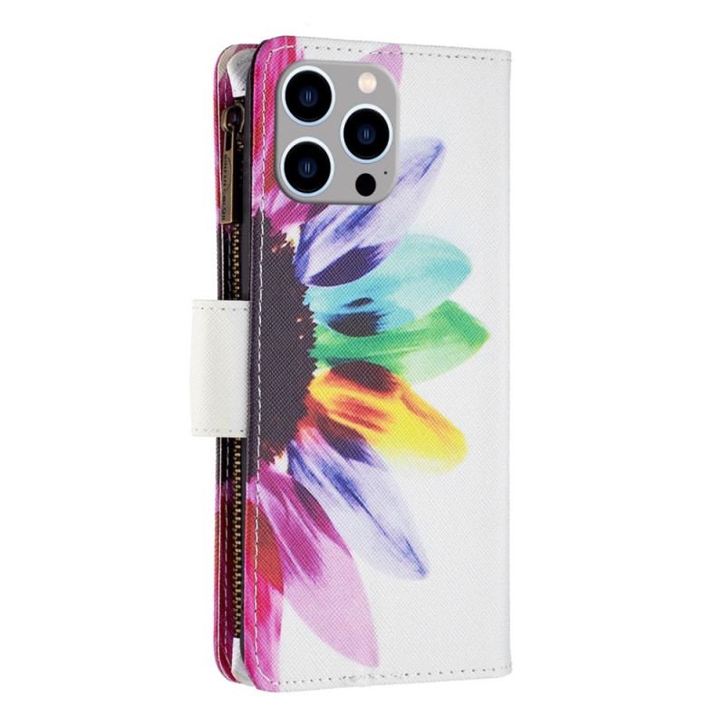 Housse iPhone 14 Pro Max Poche Zippée Fleur