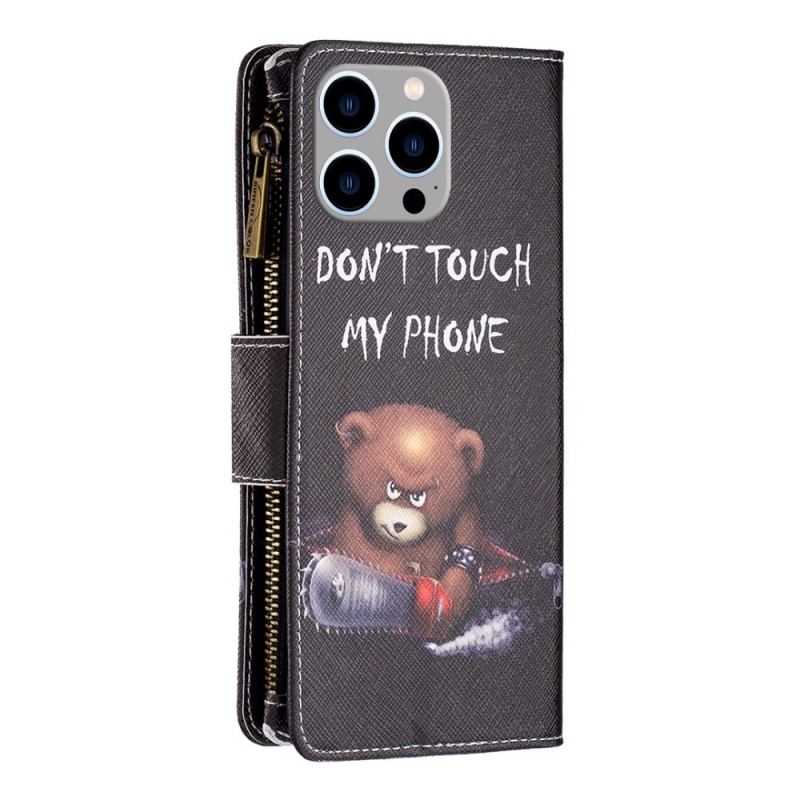 Housse iPhone 14 Pro Max Poche Zippée Ours Dangereux