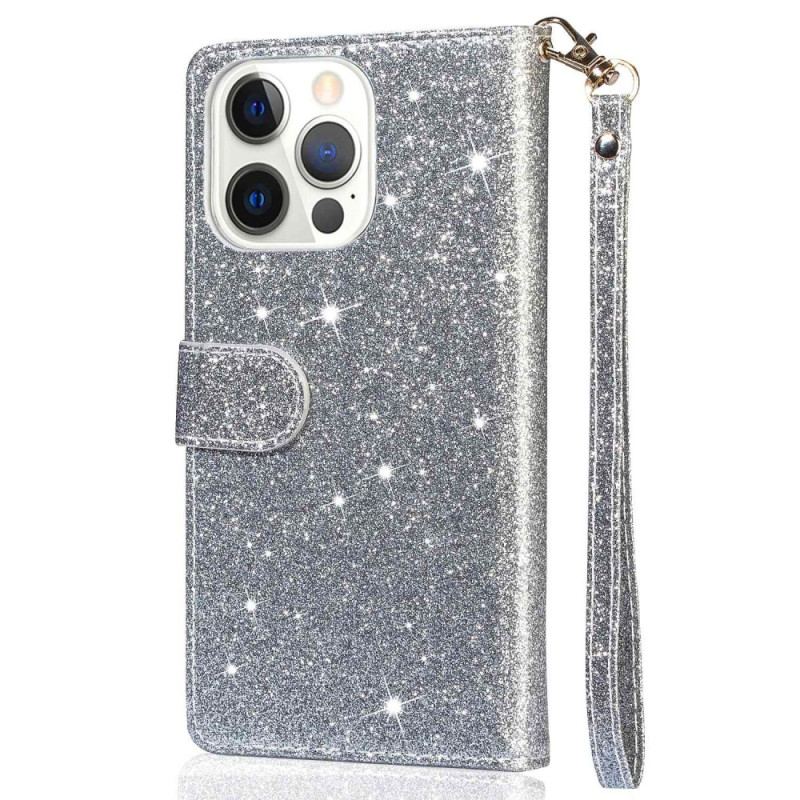 Housse iPhone 14 Pro Max Portefeuille à Paillettes