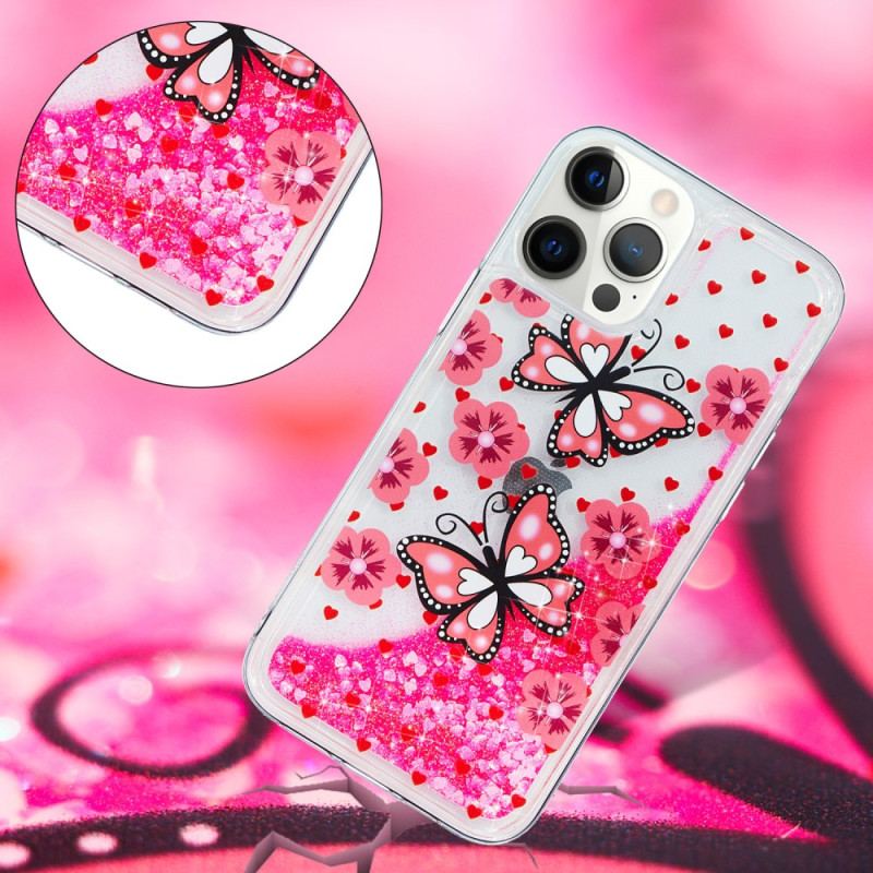 Coque iPhone 15 Pro Paillettes Papillons