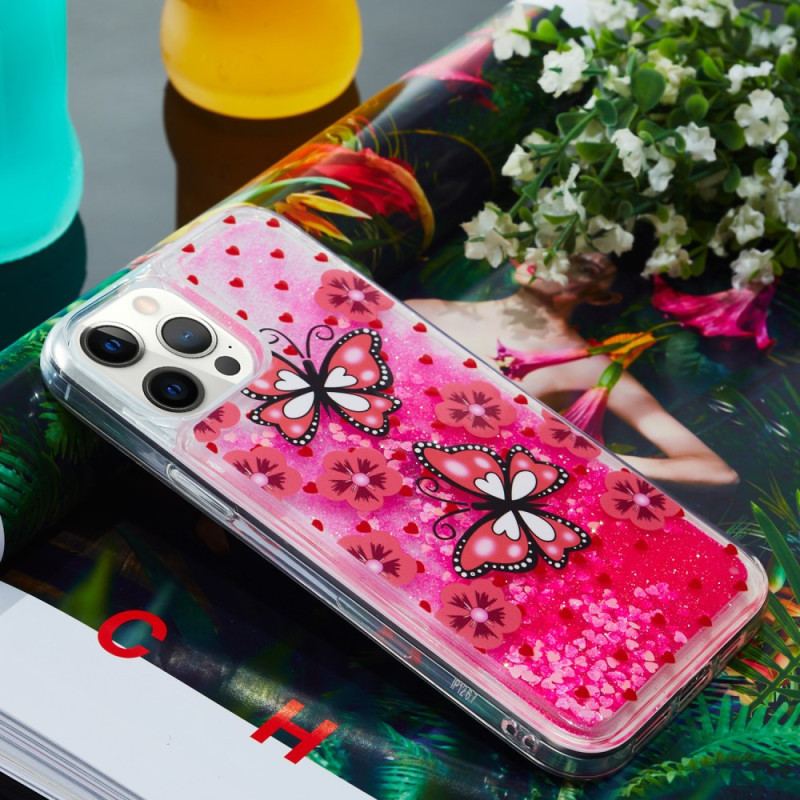 Coque iPhone 15 Pro Paillettes Papillons