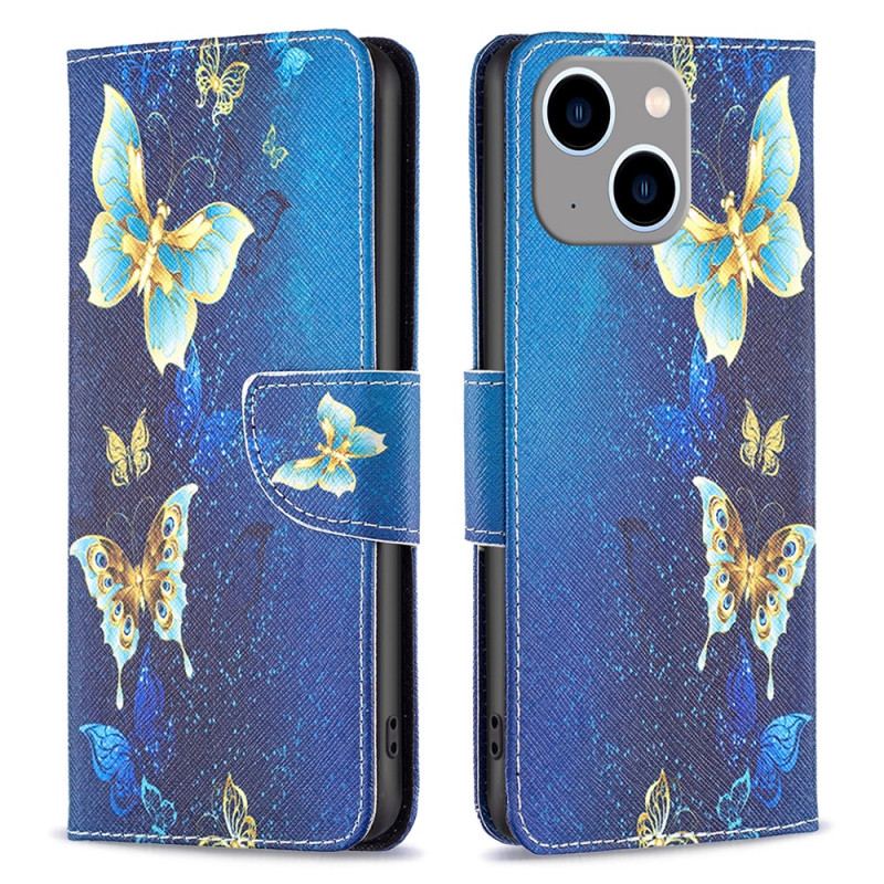 Housse iPhone 15 Plus Papillons sur Fond Bleu