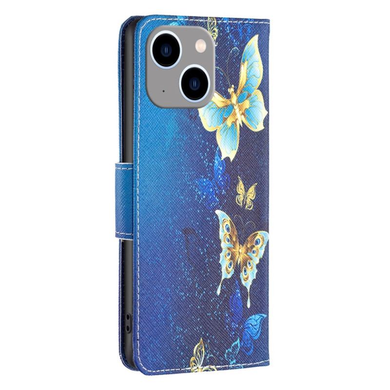 Housse iPhone 15 Plus Papillons sur Fond Bleu