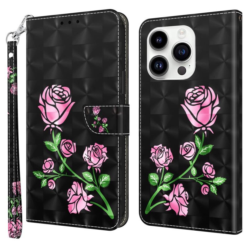 Housse iPhone 15 Pro Roses à Lanière