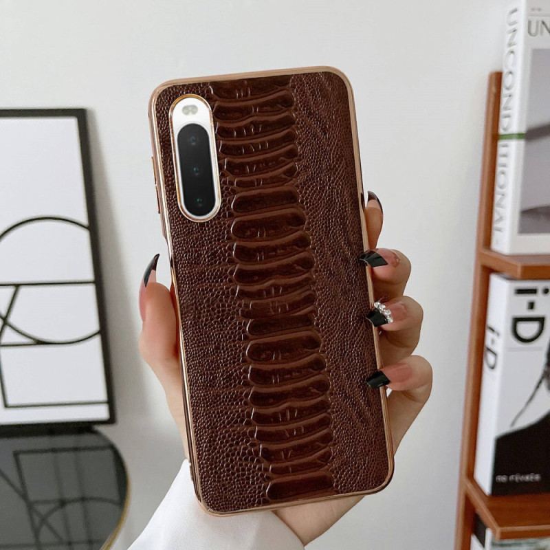 Coque Sony Xperia 10 IV Cuir Véritable Style Crocodile