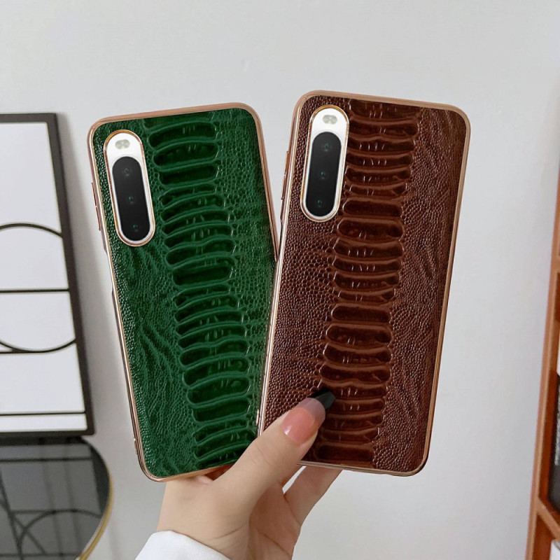 Coque Sony Xperia 10 IV Cuir Véritable Style Crocodile