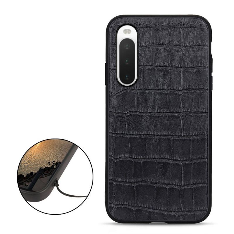 Coque Sony Xperia 10 IV Véritable Cuir Texture Crocodile