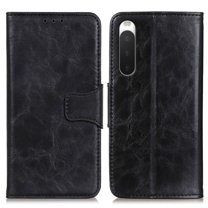 Housse Sony Xperia 10 IV Cuir Fendu Fermoir Vintage