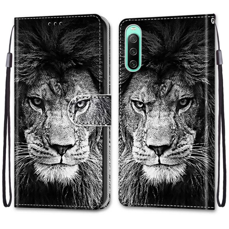 Housse Sony Xperia 10 IV Lion à Lanière