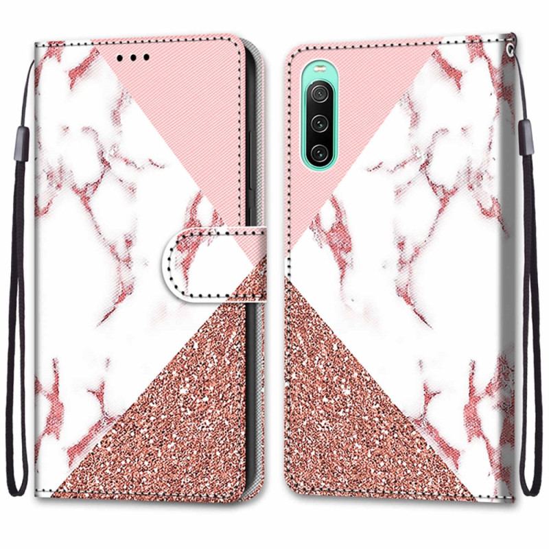 Housse Sony Xperia 10 IV Triangle en Marbre et Paillettes