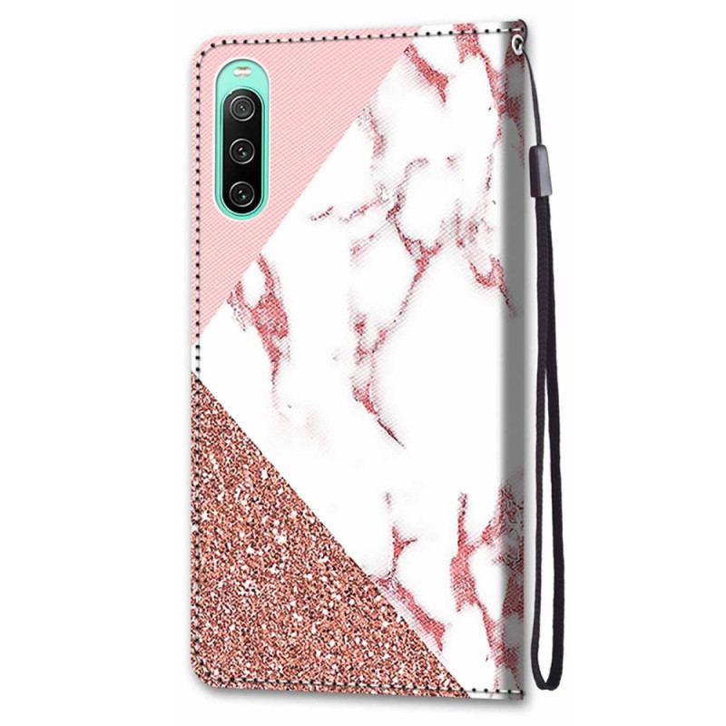 Housse Sony Xperia 10 IV Triangle en Marbre et Paillettes