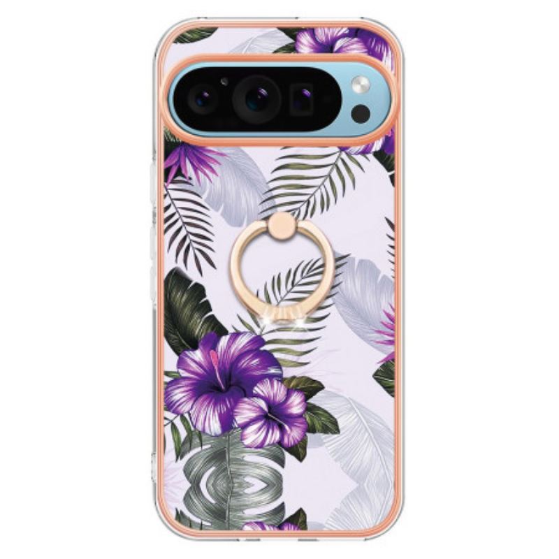 Coque Google Pixel 9 / Pixel 9 Pro Anneau-Support Fleurs Violettes