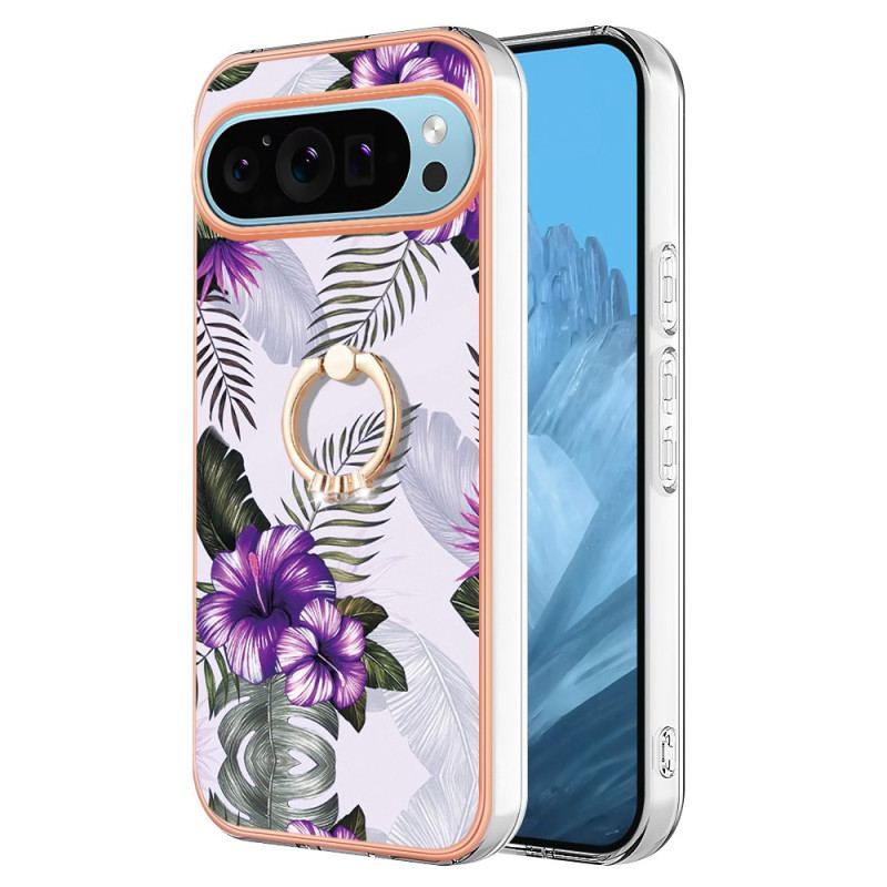 Coque Google Pixel 9 / Pixel 9 Pro Anneau-Support Fleurs Violettes