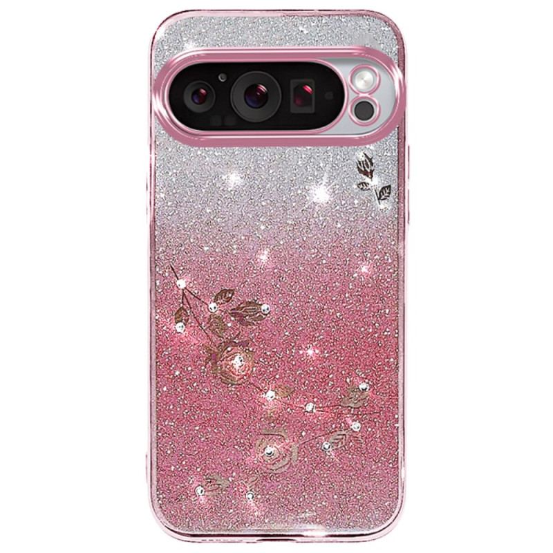 Coque Google Pixel 9 Pro Fleurs et Strass à Lanière KADEM