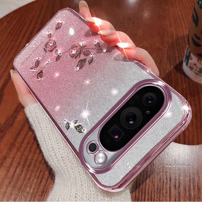 Coque Google Pixel 9 Pro Fleurs et Strass à Lanière KADEM