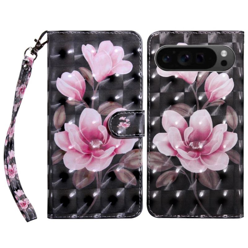 Housse Google Pixel 9 / Pixel 9 Pro Fleurs Roses à Lanière