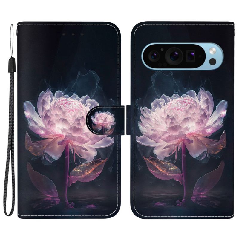 Housse Google Pixel 9 / Pixel 9 Pro Pivoine Pourpre à Lanière