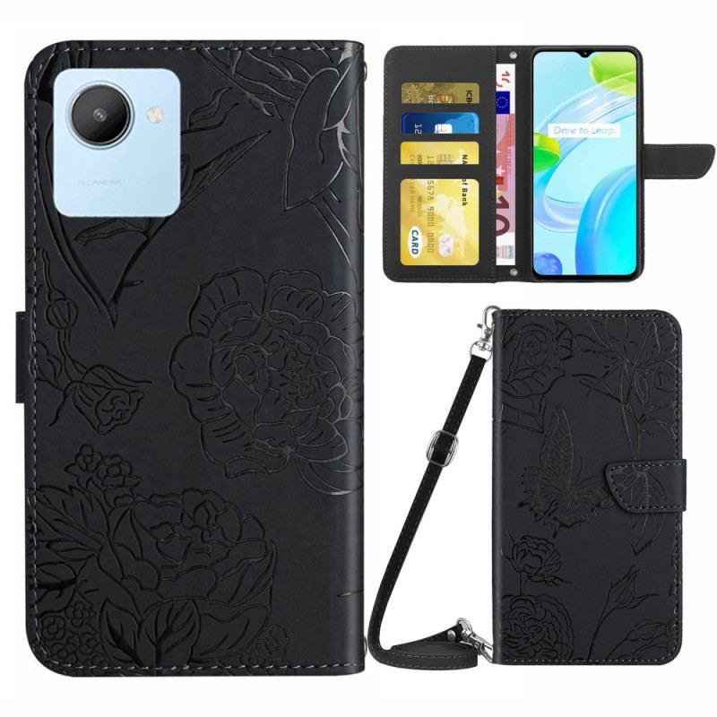 Housse Realme C30 Papillon Fleurs à Bandoulière