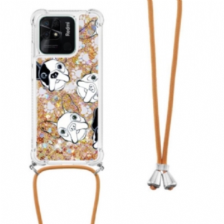 Coque Xiaomi Redmi 10C à Cordon Paillettes Chiens