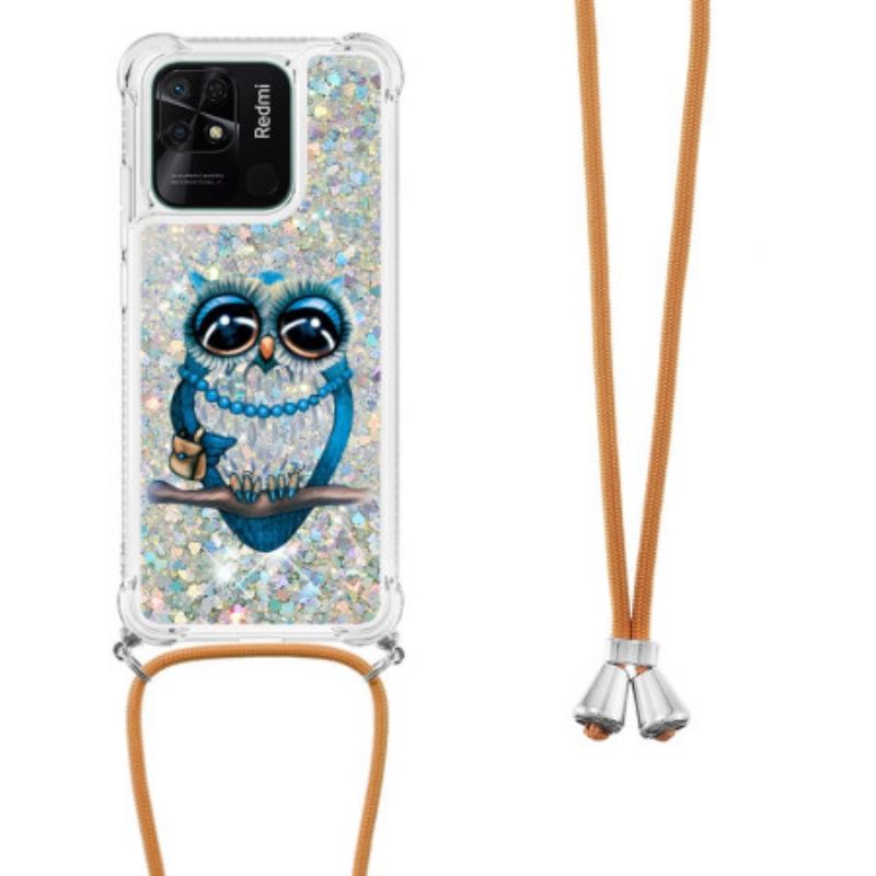 Coque Xiaomi Redmi 10C à Cordon Paillettes Miss Hibou