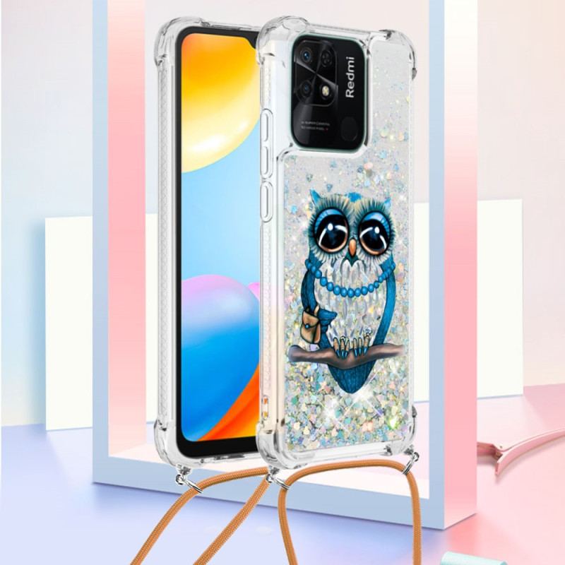 Coque Xiaomi Redmi 10C à Cordon Paillettes Miss Hibou