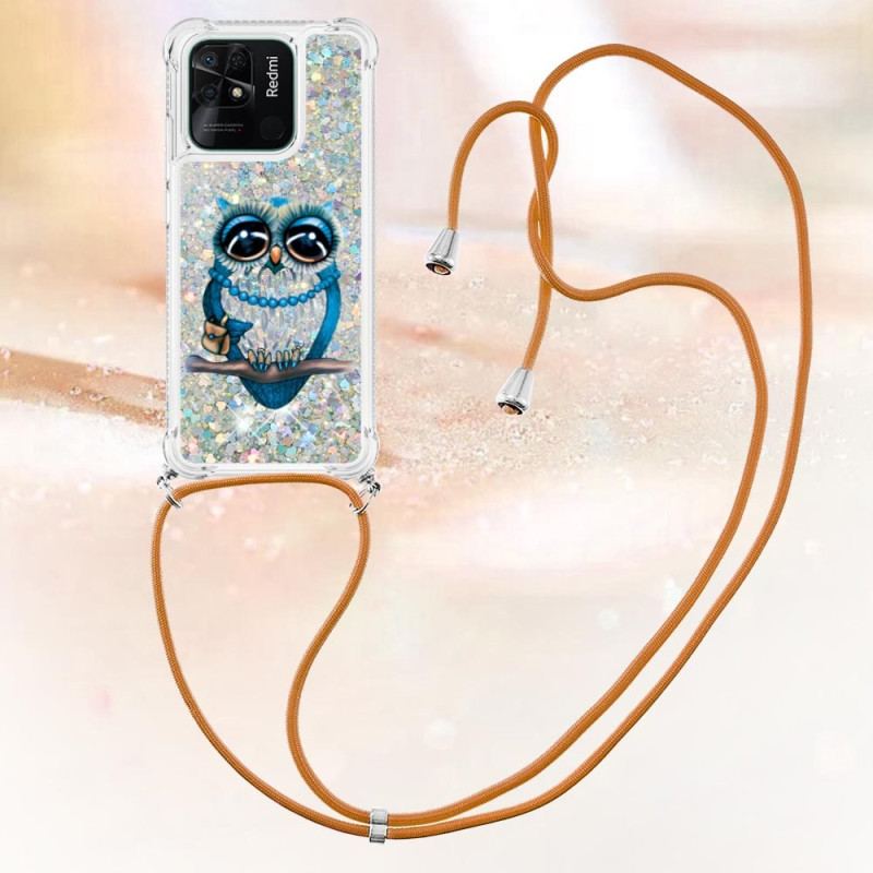 Coque Xiaomi Redmi 10C à Cordon Paillettes Miss Hibou