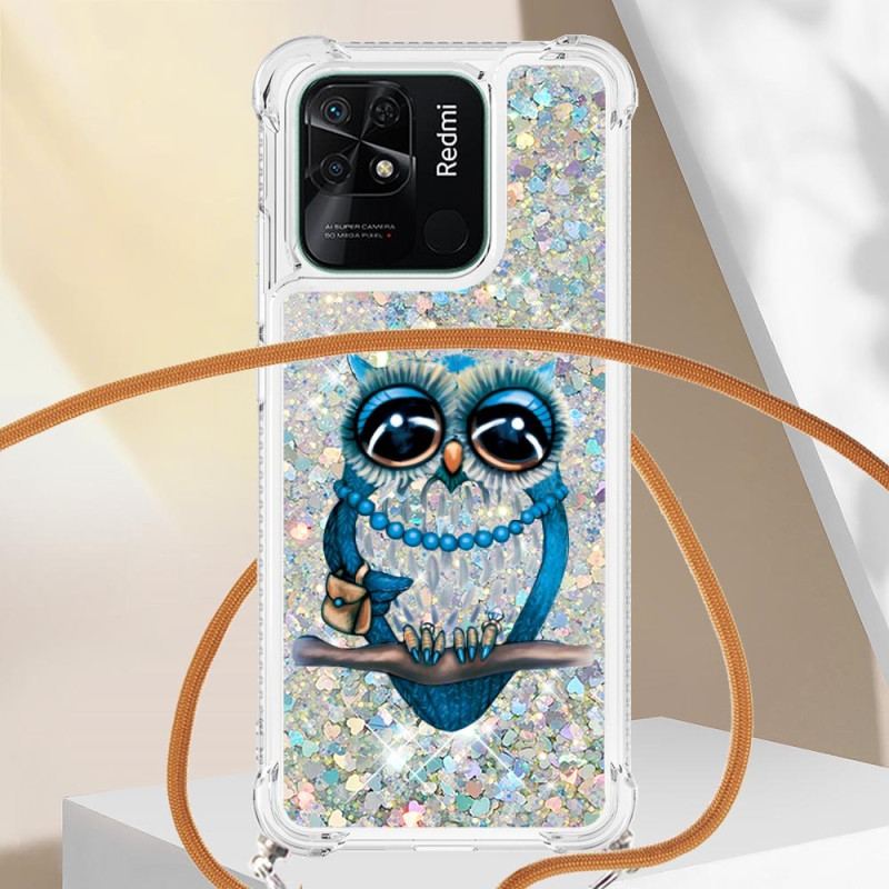 Coque Xiaomi Redmi 10C à Cordon Paillettes Miss Hibou