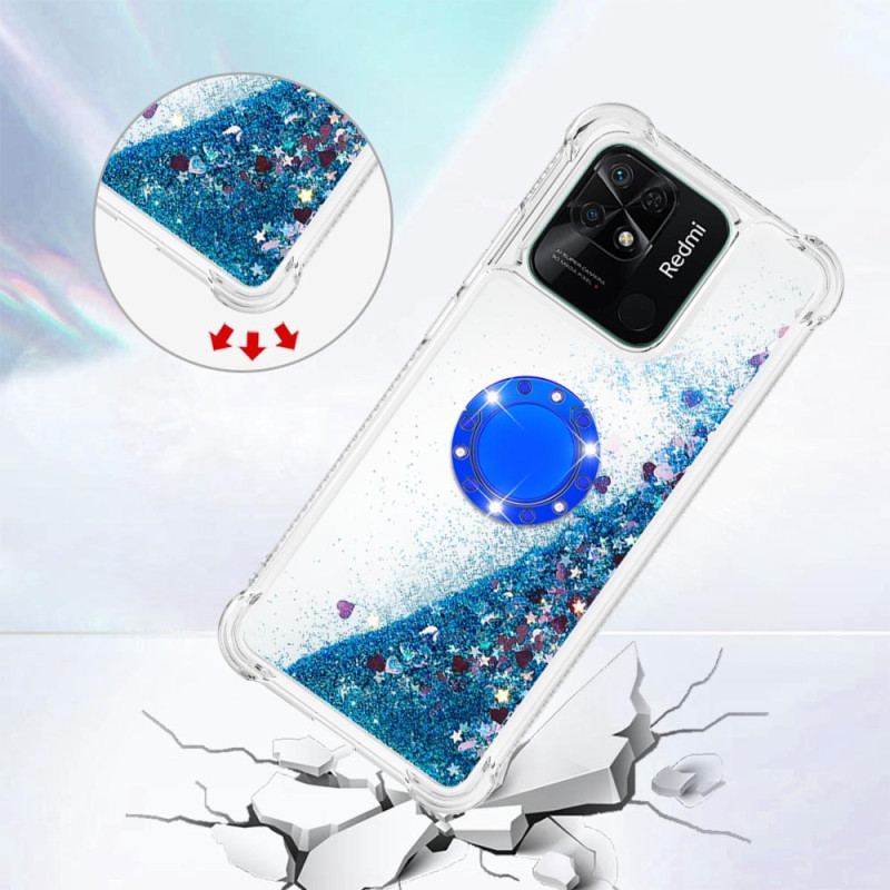 Coque Xiaomi Redmi 10C Paillettes Colorées Anneau-Support