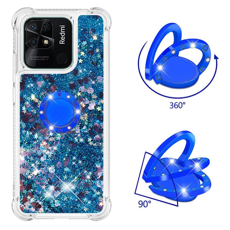 Coque Xiaomi Redmi 10C Paillettes Colorées Anneau-Support