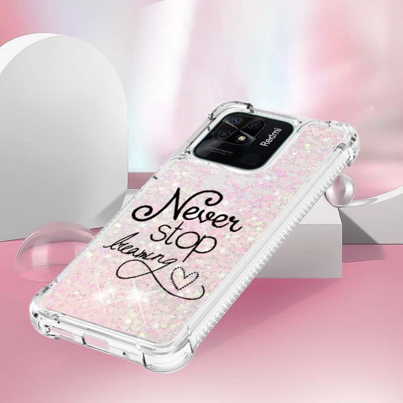 Coque Xiaomi Redmi 10C Paillettes Never Stop Dreaming