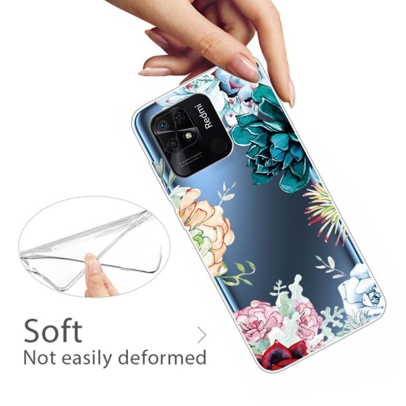 Coque Xiaomi Redmi 10C Transparente Fleurs Aquarelle