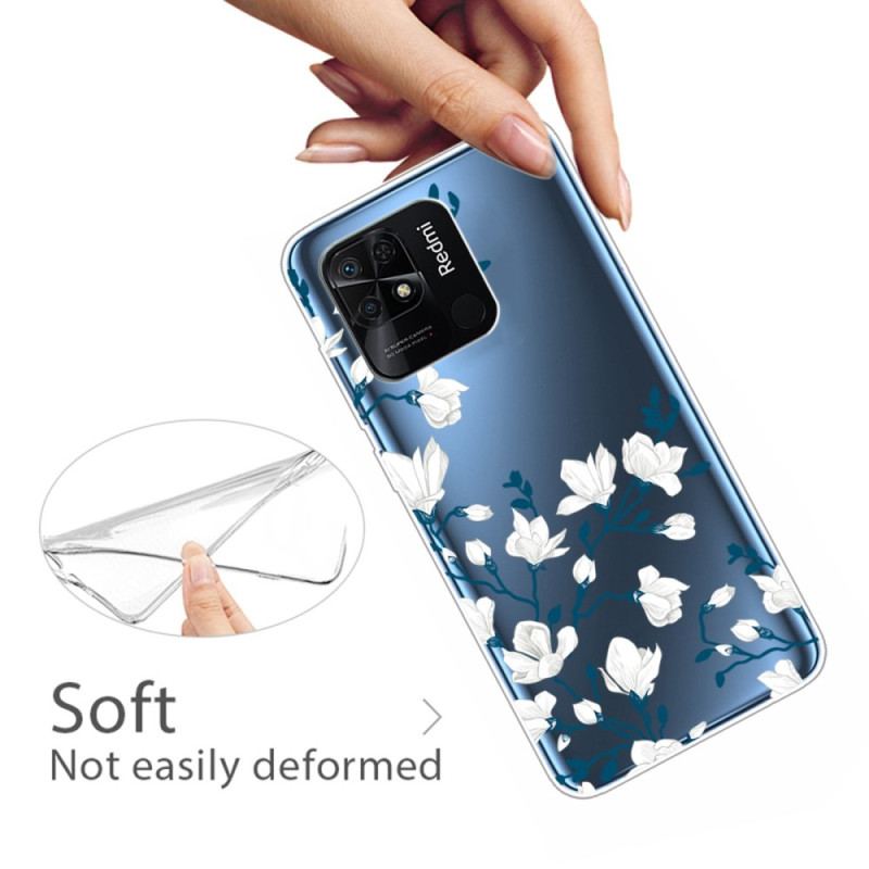 Coque Xiaomi Redmi 10C Transparente Fleurs Blanches