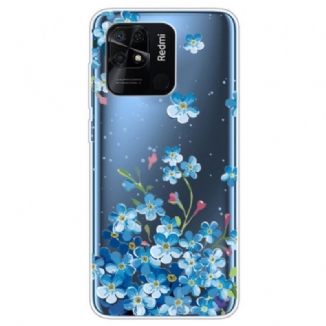 Coque Xiaomi Redmi 10C Transparente Fleurs Bleues