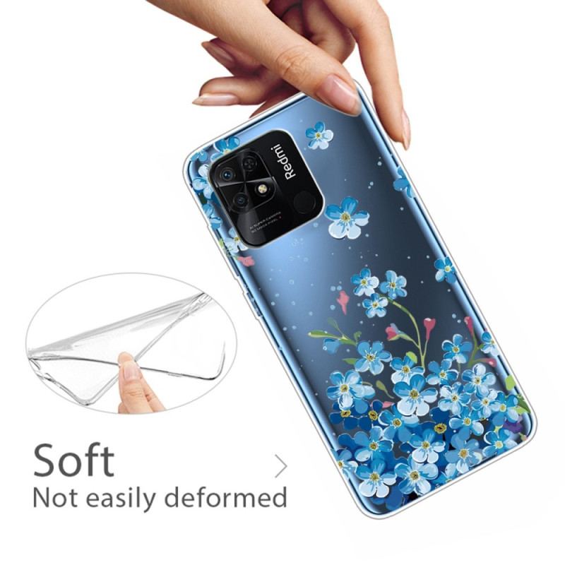 Coque Xiaomi Redmi 10C Transparente Fleurs Bleues